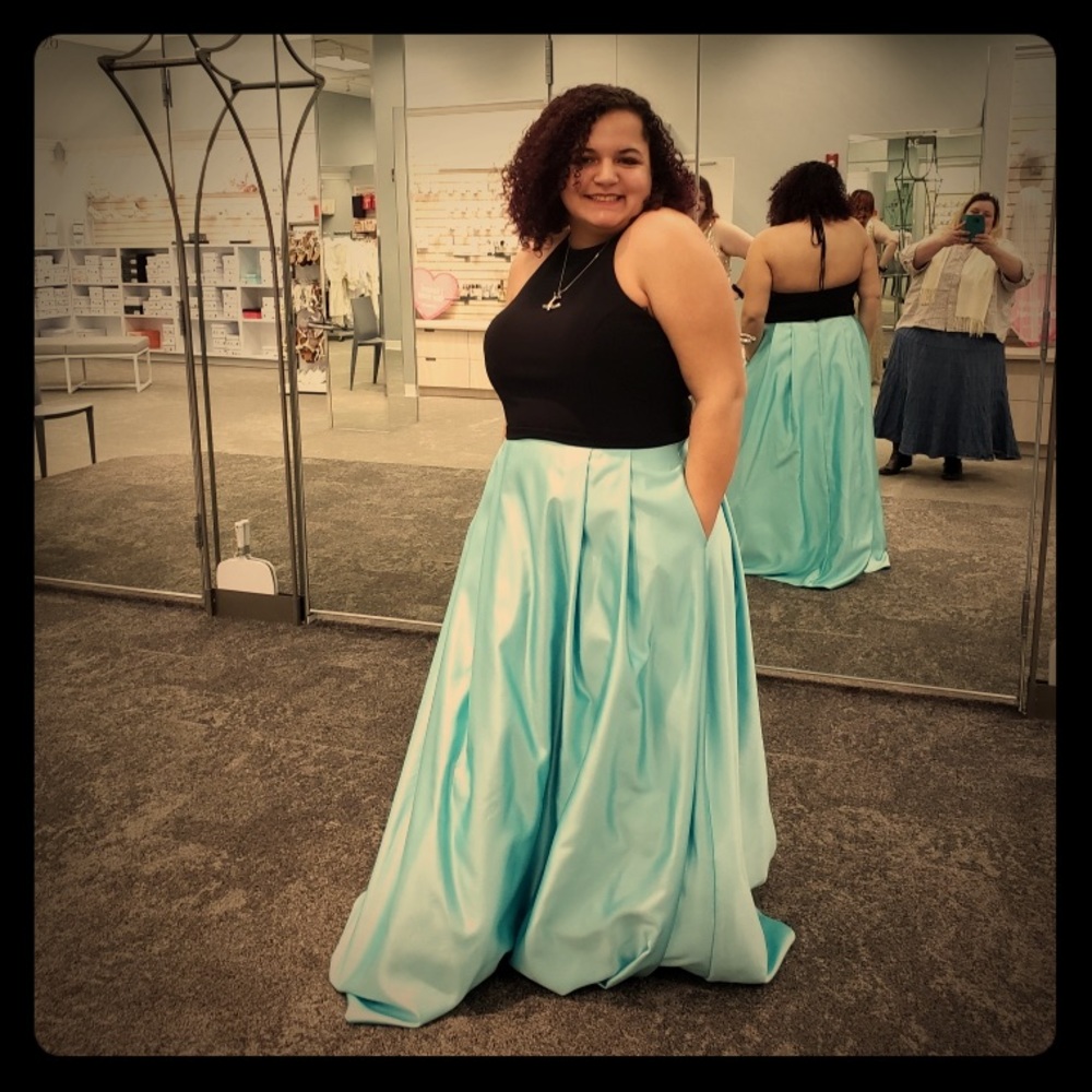 Aqua and black prom dress!